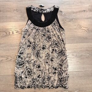 NWT Maurices Floral Blouse Tank Top Black & Cream Beaded‎ Neckline Small Y2K